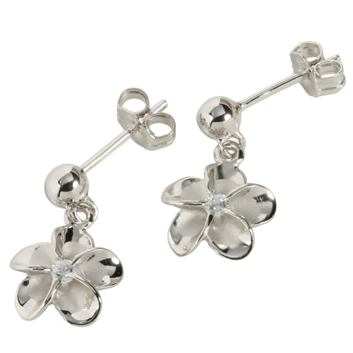 Sterling Silver Rhodium Bead Plumeria Stud Earring 10mm