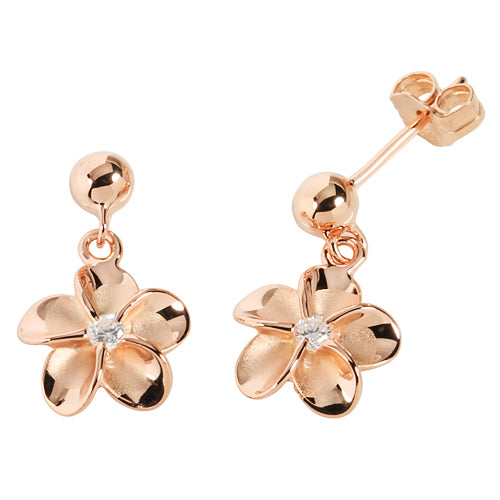 Pink Gold Plated Bead Plumeria Stud Earring 10mm