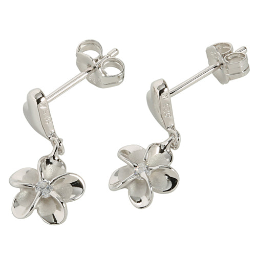 Sterling Silver Rhodium Heart Plumeria Stud Earring 8mm