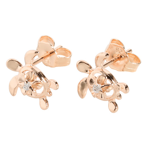 Sterling Silver Pink Gold 8mm Plumeria in Honu Stud Earring