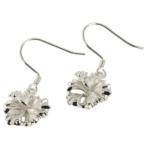 Rhodium Sterling Silver Hibiscus Hook Earring 12mm