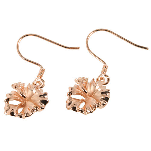 Pink Gold Plated Sterling Silver Hibiscus Hook Earring 15mm