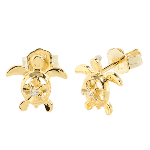 4mm Plumeria in Honu Yellow Gold Plated Sterling Silver Stud Earring
