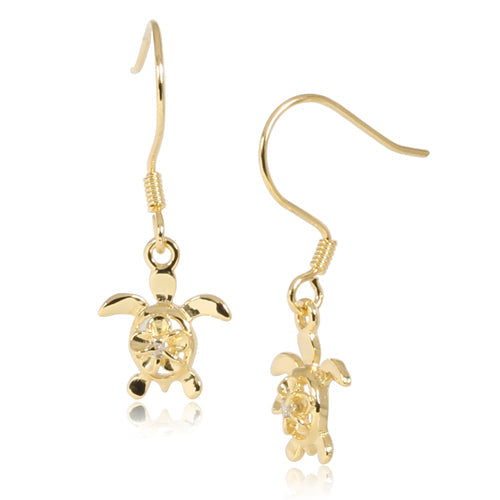 4mm Plumeria in Honu Yellow Gold Plated Sterling Silver Hook Earring