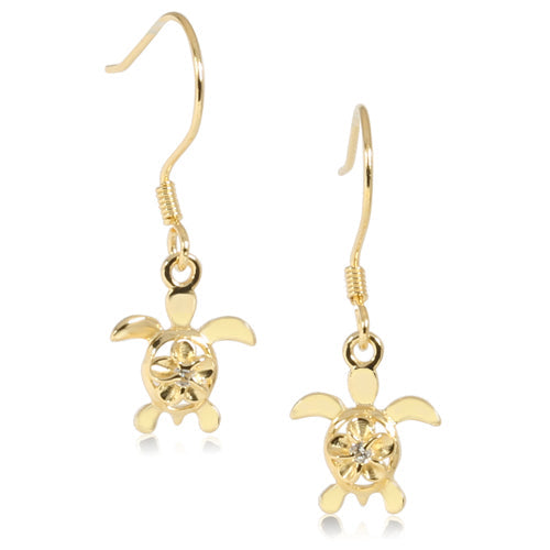 4mm Plumeria in Honu Yellow Gold Plated Sterling Silver Hook Earring