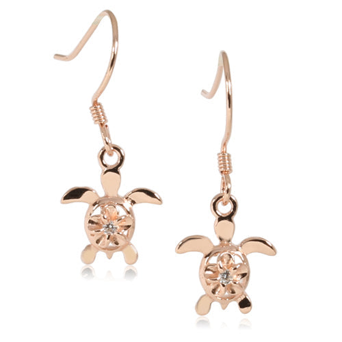 4mm Plumeria in Honu Pink Gold Plated Sterling Silver Hook Earring