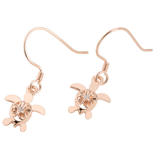 4mm Plumeria in Honu Pink Gold Plated Sterling Silver Hook Earring