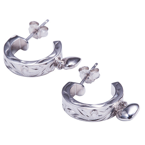 Half Cirle with Hanging Hear Sterling Silver Stud Earring