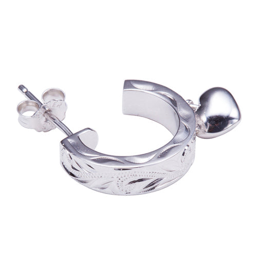 Half Cirle with Hanging Hear Sterling Silver Stud Earring