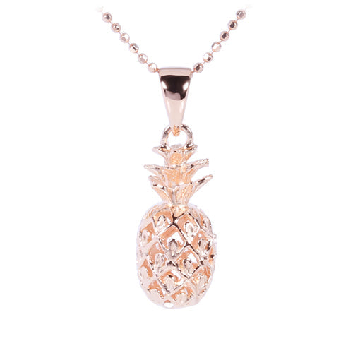 Pink Gold Plated Sterling Silver Pineapple Pendant (S)