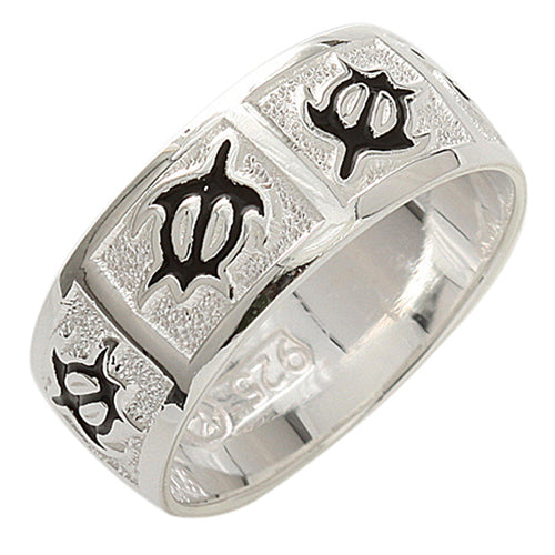 8mm Black Enamel Honu Rings