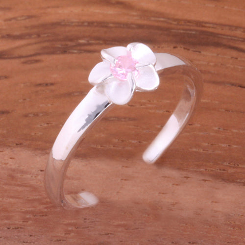 Single 4mm Plumeria with Clear CZ Toe Ring