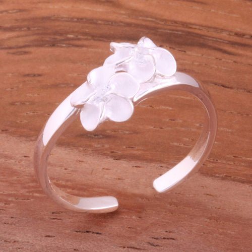 Two 4mm Plumeria with Clear CZ Toe Ring