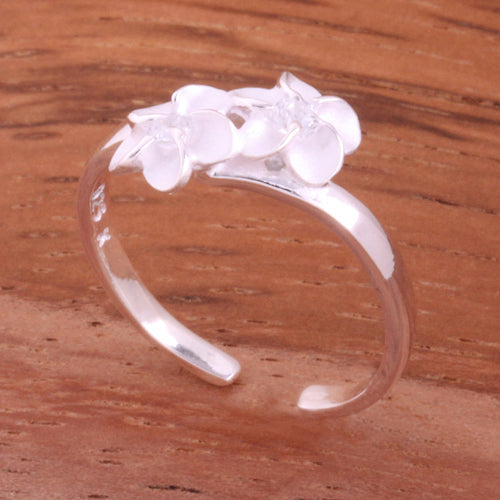 Two 4mm Plumeria with Clear CZ Toe Ring