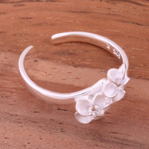 Two 4mm Plumeria with Clear CZ Toe Ring