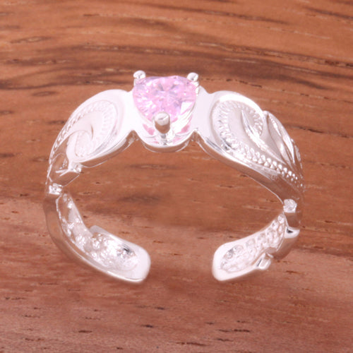 Hawaiian Scroll with Clear Heart CZ Cut Out Edge Toe Ring