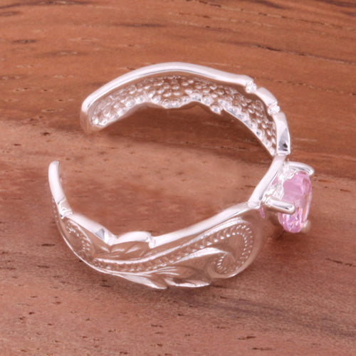 Hawaiian Scroll with Clear Heart CZ Cut Out Edge Toe Ring