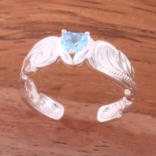 Hawaiian Scroll with Clear Heart CZ Cut Out Edge Toe Ring