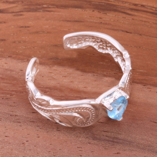 Hawaiian Scroll with Clear Heart CZ Cut Out Edge Toe Ring