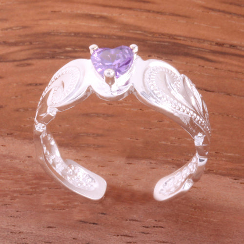 Hawaiian Scroll with Clear Heart CZ Cut Out Edge Toe Ring