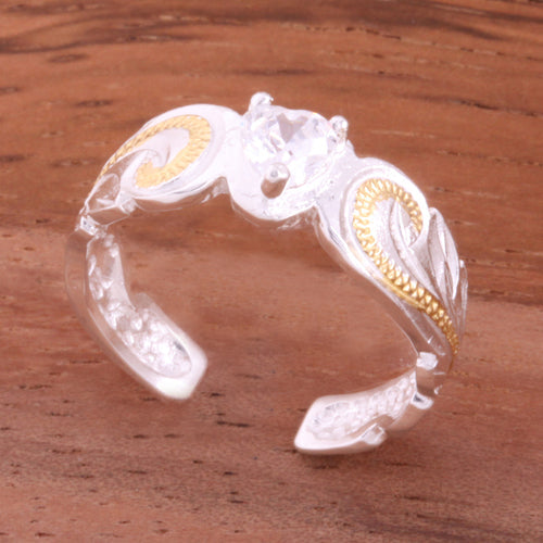 Hawaiian Scroll with Clear Heart CZ Cut Out Edge Toe Ring