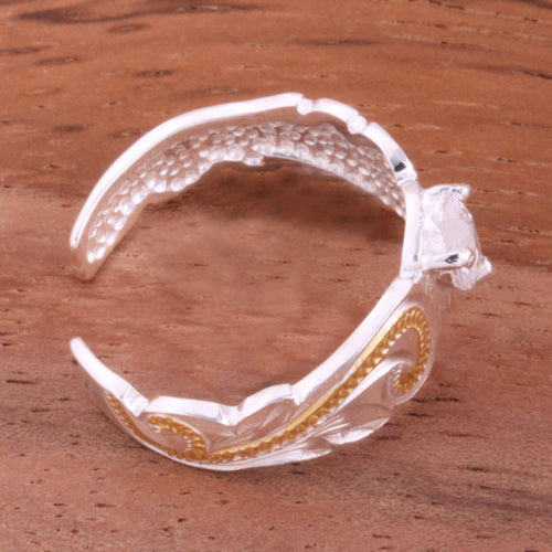 Hawaiian Scroll with Clear Heart CZ Cut Out Edge Toe Ring