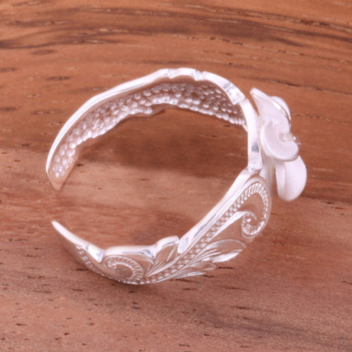 Hawaiian Scroll 8mm Plumeria with Clear CZ Cut Out Edge Toe Ring