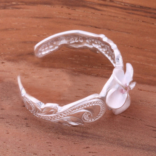 Hawaiian Scroll 8mm Plumeria with Clear CZ Cut Out Edge Toe Ring