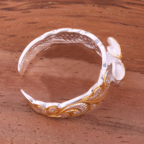 Hawaiian Scroll 8mm Plumeria with Clear CZ Cut Out Edge Toe Ring
