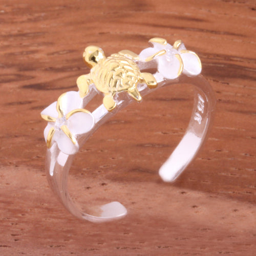 6mm Plumeria and Honu Toe Ring