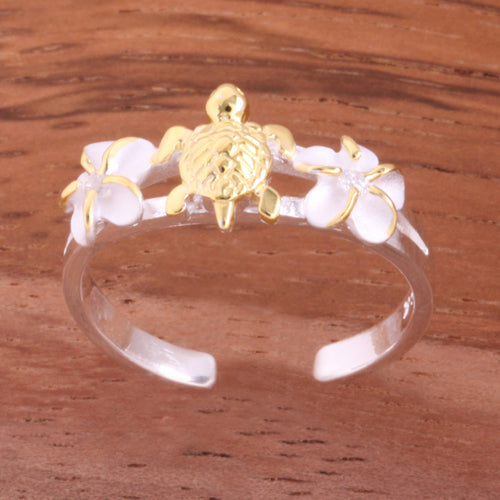 6mm Plumeria and Honu Toe Ring