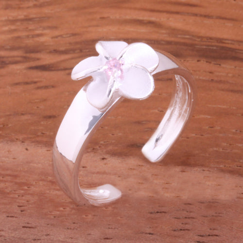 8mm Plumeria with Clear CZ Toe Ring