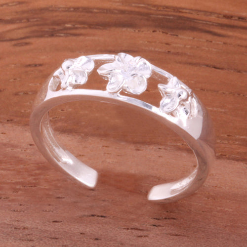 Three Plumeria with Clear CZ See Through Toe Ring