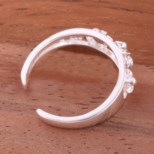 Three Plumeria with Clear CZ See Through Toe Ring