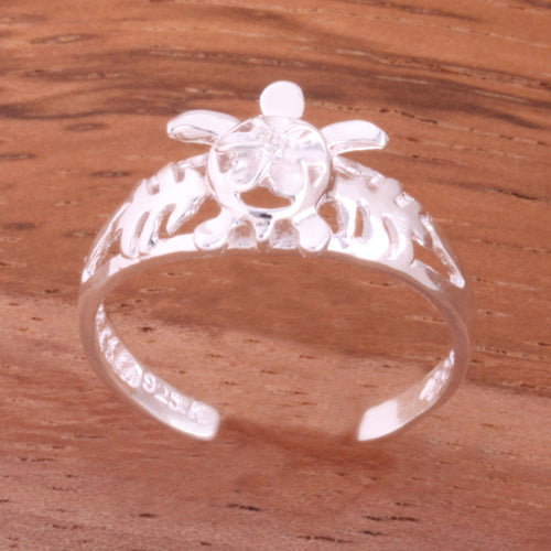 Honu and Plumeria with Clear CZ Toe Ring