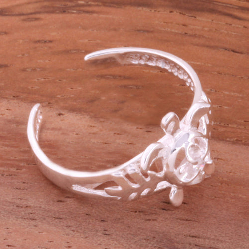 Honu and Plumeria with Clear CZ Toe Ring