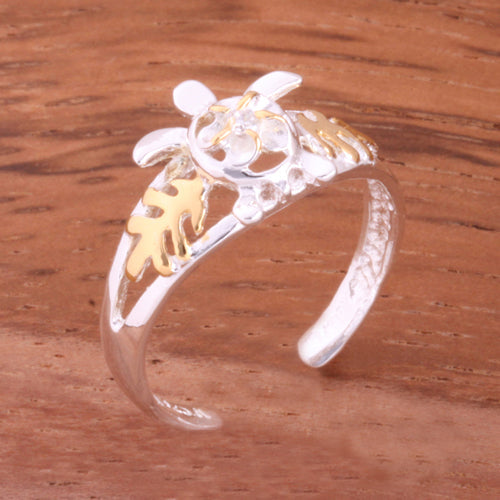 Honu and Plumeria with Clear CZ Toe Ring