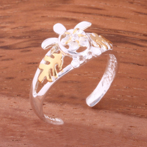 Honu and Plumeria with Clear CZ Toe Ring