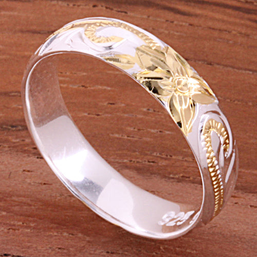 4mm Hawaiian Scroll Two Tone Yellow Gold Plated Smooth Edge Toe Ring