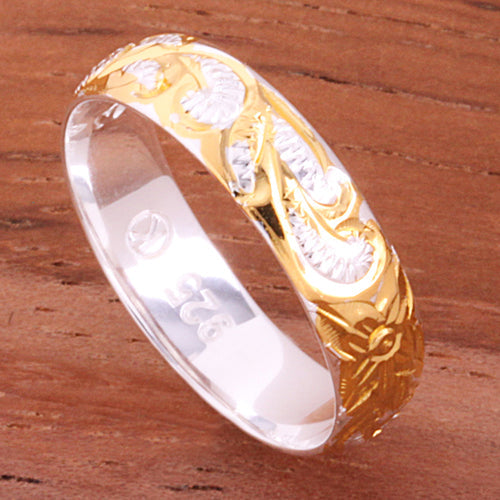 4mm Hawaiian Queen Scroll Two Tone Yellow Gold Plated Smooth Edge Toe Ring