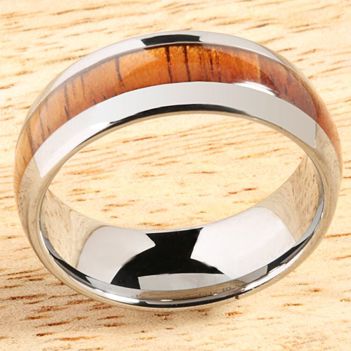 8mm Natural Hawaiian Koa Wood Inlaid Tungsten Oval Wedding Ring