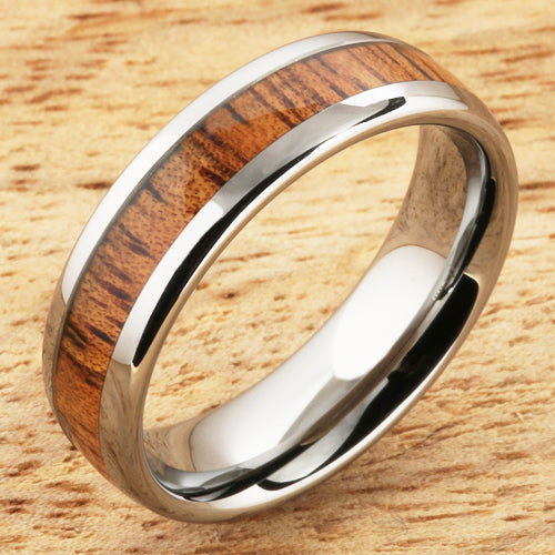 6mm Natural Hawaiian Koa Wood Inlaid Tungsten Oval Wedding Ring