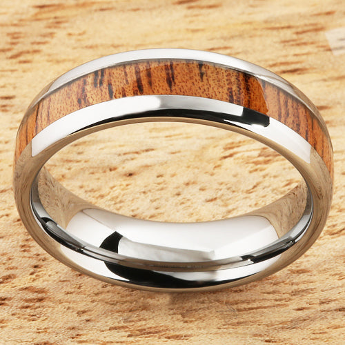 6mm Natural Hawaiian Koa Wood Inlaid Tungsten Oval Wedding Ring