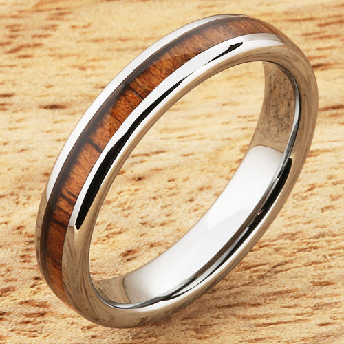 4mm Natural Hawaiian Koa Wood Inlaid Tungsten Oval Wedding Ring