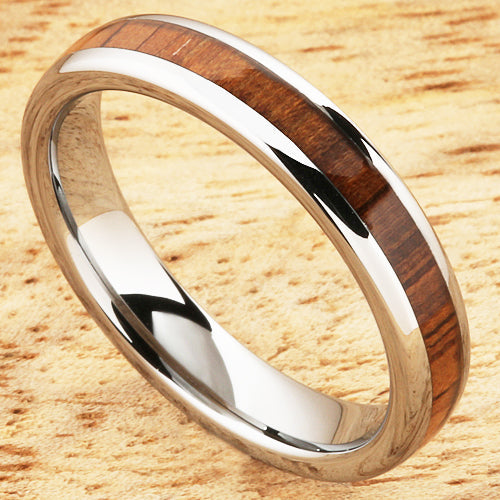 4mm Natural Hawaiian Koa Wood Inlaid Tungsten Oval Wedding Ring