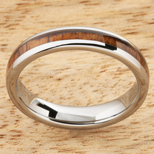 4mm Natural Hawaiian Koa Wood Inlaid Tungsten Oval Wedding Ring