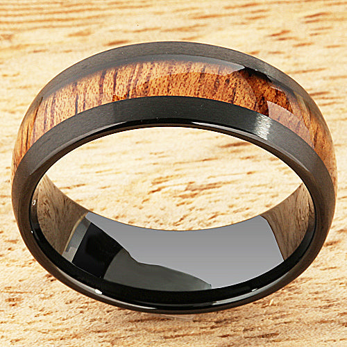 Black Tungsten Hawaiian Koa Wood Rings Mens Wedding Ring Barrel 8mm Hawaiian Ring