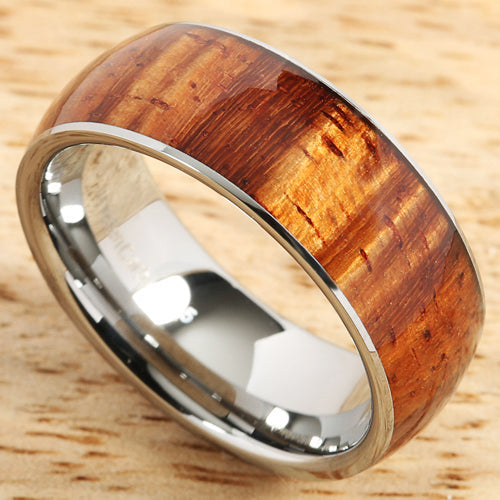 Supper Curly Hawaiian Koa Wood Ring Tungsten Carbide Koa Wood Wedding Band 8mm