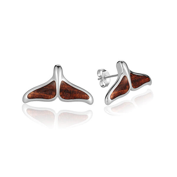Hawaiian Jewelry Koa Wood Solid Silver Whaletail Earring