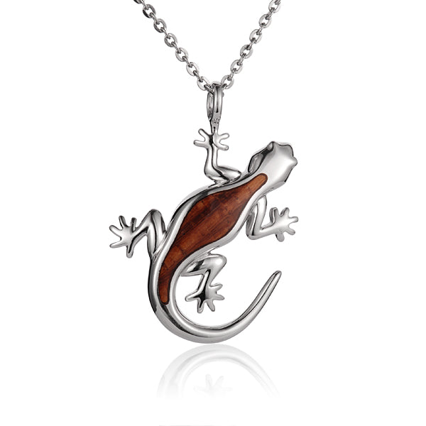 KOA Wood inlaid Sterling Silver Gecko Pendant